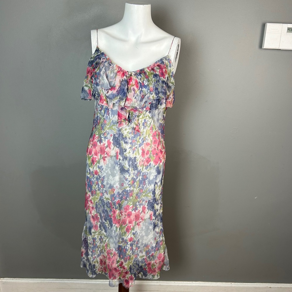 Vince Feminine Dainty Slip dress Medium Silk Floral Ruffle Fairy Whimsy Pastel